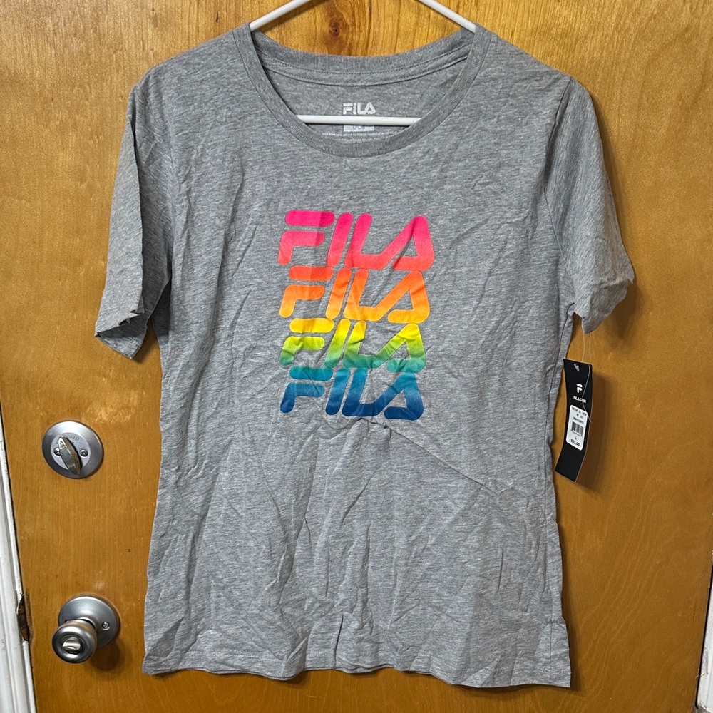 Fila Heather Gray Tee with Rainbow Logo